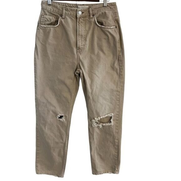 Free People We The Free Jeans Womens Size 30 High Rise Tapered Khaki Distressed - Picture 1 of 12